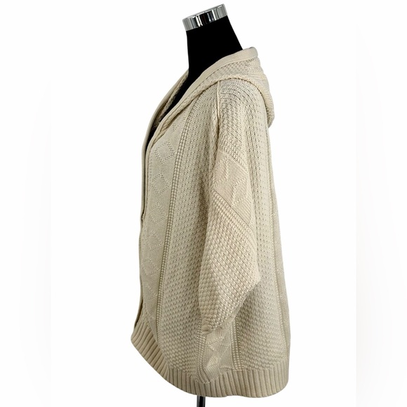 Free People Cream Cable Knit Hooded Cardigan | Cottagecore Coastal Grandma Boho - Picture 7 of 16